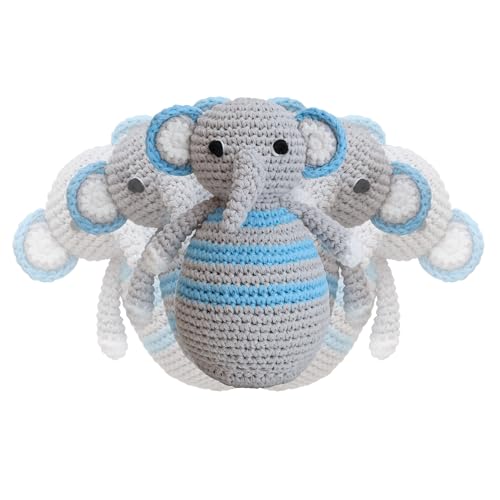 Sindibaba – Stehaufmännchen Elefant Jumbo (blau, 13 cm) für Babys ab 0 Monaten – Motorikspielzeug mit Wackel-und Klingeleffekt – weich & gefüttert – handgefertigt & gehäkelt von Sindibaba