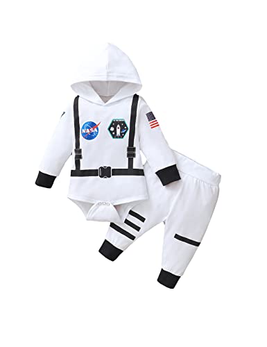 Singcoco Baby Jungen Kostüm Outfit Neugeborene Uniform Kostüm mit Hut, Astronaut-Weiß, 6-12 Monate von Singcoco