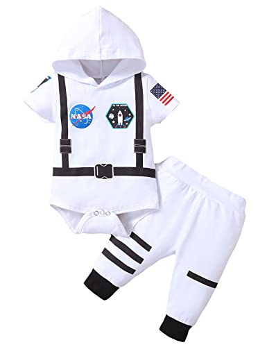 Singcoco Baby Jungen Kostüm Outfit Neugeborene Uniform Kostüm mit Hut, Astronaut-kurz, 6-12 Monate von Singcoco