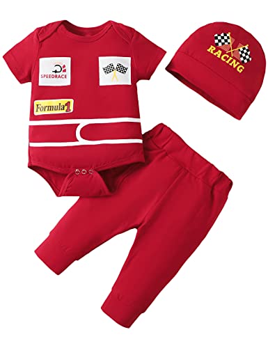 Singcoco Baby Jungen Kostüm Outfit Neugeborene Uniform Kostüm mit Hut Auto Fahrer kurz 6-12 Monate von Singcoco