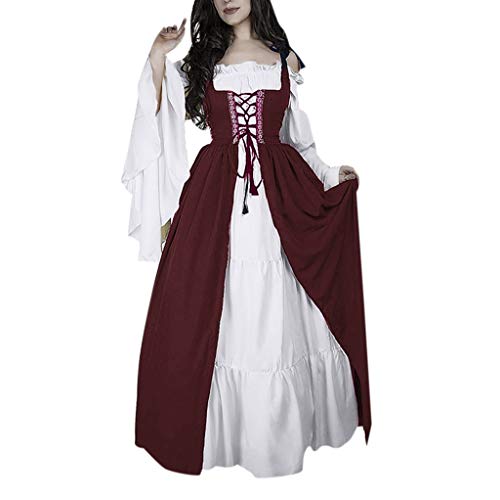 Singular-Point Halloween Kostüm Damen, Damen Kostüm, Mittelalter Kleidung Damen Renaissance Kleid Mittelalter Kleider Mittelalter Kostüme Damen 2tlg mit Bluse und Röcke,26 Wine,M von Singular-Point