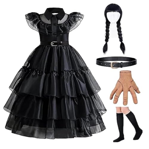 Singular-Point Halloween Kostüm Mädchen-Wednesday Kleid Kostüm Kinder Halloween Kleid Damen Schwarz Tüllrock Kleid Gothic Kleidung Family Kostüm Halloween Karneval Cosplay Halloween Deko von Singular-Point