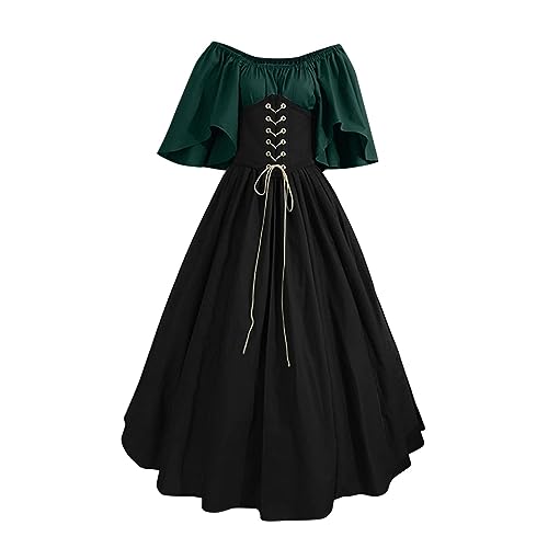 Singular-Point Kostüm Damen, Engel Kostüm Damen, Halloween Karneval Kostüm Damen Vintage Maxikleid für Halloween Karneval Kostüm,9 Dark Green,XXL von Singular-Point