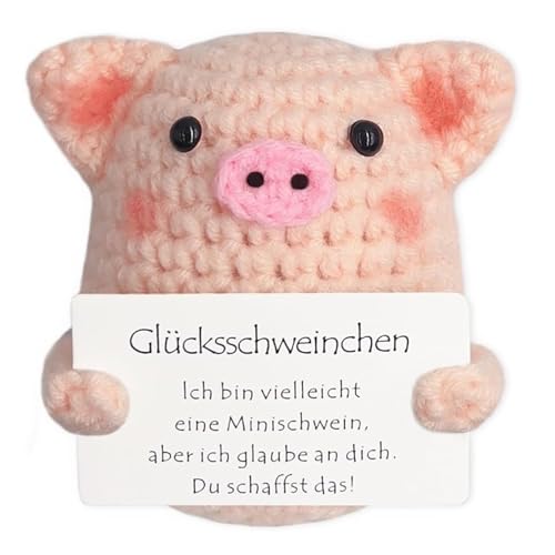 Sinirttou Kreative Strickwolle Minischwein Puppe,Glücksschweinchen,Trost Geschenke,VielGlück Geschenke,Glücksbringer Prüfung Geschenk,Kreatives Geschenk für Freundin,Einschulung Geschenk (Rosa) von Sinirttou