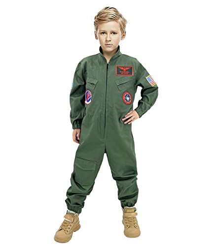 Sinkawa Jackets Kampfpiloten-Kostüm, Luftwaffe, Fluganzug, Halloween, Cosplay, für Kinder, Jungen, Größe M von Sinkawa Jackets