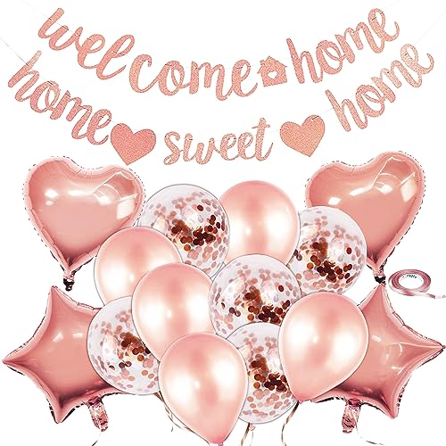 16 STÜCKE Willkommen Home Dekoration Welcome Home Ballons und Banner Set mit Herz und Stern Pailletten Ballons für Home Decoration Family Party Supplies von Sinofort