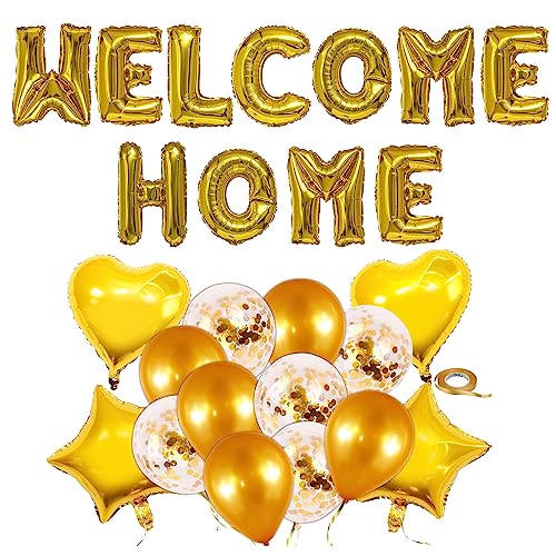 Sinofort 16 STÜCKE Willkommen Home Dekoration Welcome Home Ballons und Banner Set mit Herz und Stern Pailletten Ballons für Home Decoration Family Party Supplies von Sinofort