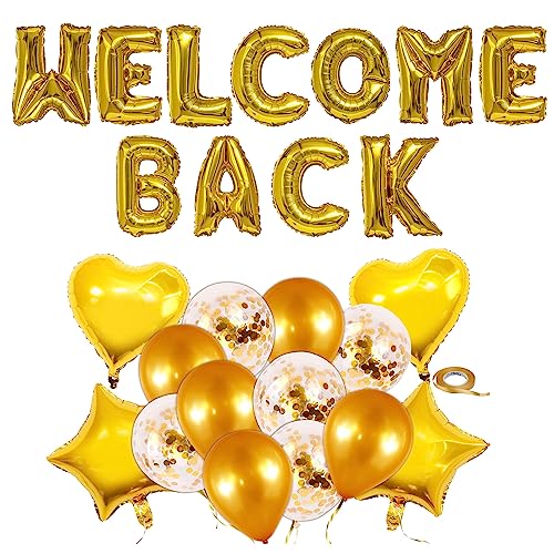 Sinofort 16 STÜCKE Willkommen Home Dekoration Welcome Home Ballons und Banner Set mit Herz und Stern Pailletten Ballons für Home Decoration Family Party Supplies von Sinofort