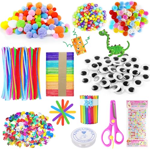 Sinofort Bastelset Kinder 1700+ Stück Set DIY Basteln Bastelkoffer ，Bastelzubehör Bastelmaterial Glitter Pompons, Knöpfe, Pailletten,Pfeifenreiniger,Perlen,Geschenk für Kinder von Sinofort