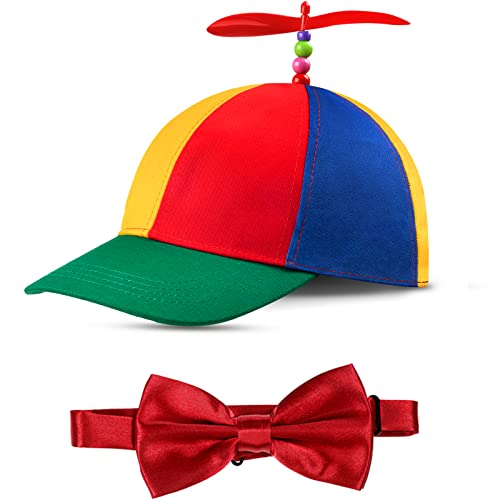 Propeller Hut Regenbogen Propeller Hut Erwachsene Abnehmbarer Hubschrauber Hut für Erwachsene Nerd Kostüm Hut Verrückte Mütze Albermütze Propeller Beanie und Verstellbare Blaue Krawatte für Erwachsene Kostüme (Rot) von Sintege