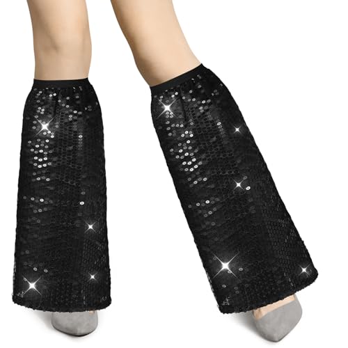 Sintege 1 Paar Pailletten Beinstulpen für Damen Disco Accessoires 70er Jahre Kostüm Retro Pailletten Beinwärmer Glitzer Stulpen für Frauen Disco Karneval Mottoparty Fasching Party Kostüm(Schwarz) von Sintege