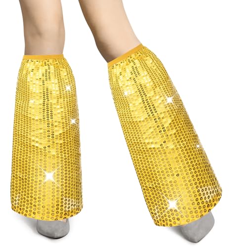 Sintege 1 Paar Pailletten Beinstulpen für Damen Karneval Disco Accessoires 70er Jahre Kostüm Retro Pailletten Beinwärmer Glitzer Stulpen für Frauen Disco Mottoparty Fasching Party Kostüm(Gold) von Sintege