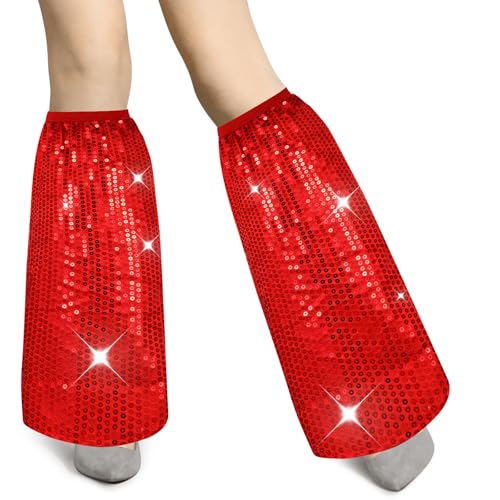 Sintege 1 Paar Pailletten Beinstulpen für Damen Karneval Disco Accessoires 70er Jahre Kostüm Retro Pailletten Beinwärmer Glitzer Stulpen für Frauen Disco Mottoparty Fasching Party Kostüm(Rot) von Sintege