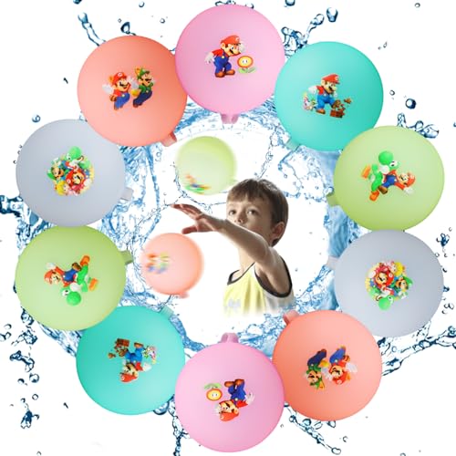 10 Stück Wiederverwendbare Wasserballons, Wasserbefüllung Silikon Wasserball, Schnell Befüllbare Wasserbomben, Silikon Wasserbomben für Kinder Erwachsene, Wasserbomben für Outdoor, Wasserpark (Mario) von Sinwind