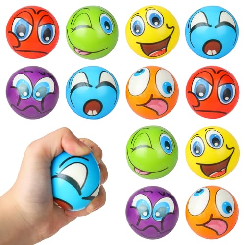 12 Stück Stressbälle, Anti Stress Spielzeug Bälle, Antistressball, Stressabbau Spielzeug, Wutball für Kinder, Lustige Gesichter Softball, Anti Stress Spielzeug für Kinder und Erwachsene von Sinwind