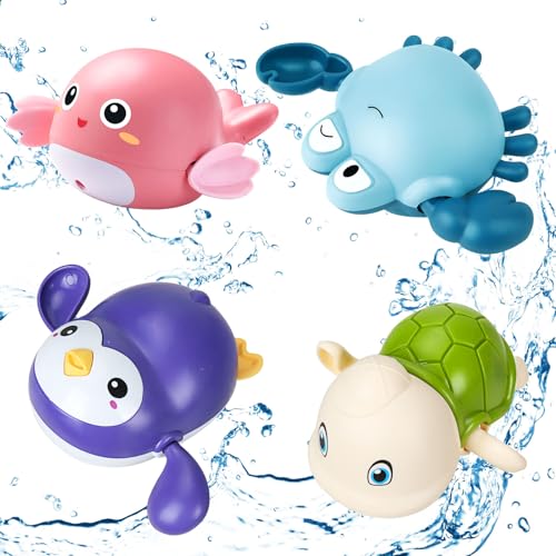 Sinwind 4 Stück Baby Badewannenspielzeug, Badespielzeug Baby ab 1 Jahr, Tiermuster, ABS-Material, 9 cm x 5.5 cm x 1 cm, Unisex, Badewanne Pool Spielzeug für Kinder von Sinwind