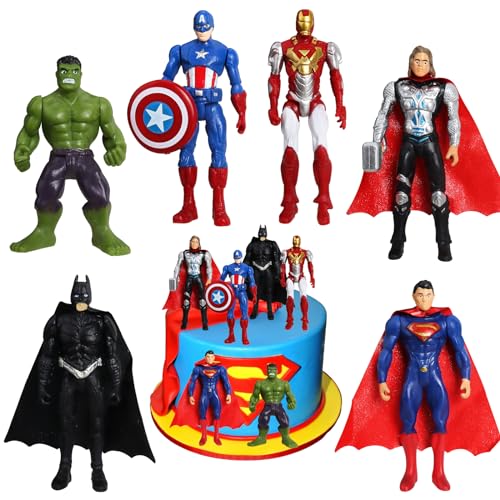 6 Stück Superhelden Figuren Set, Superhelden Figuren Tortendeko, Superhero Figuren Kuchen Dekoration, Tortendeko Superhero Figuren, Superhero Cake Topper Figur für Mädchen Jungen Kinder von Sinwind