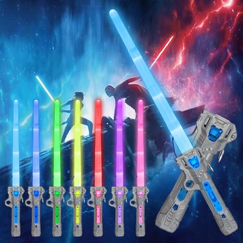 Lichtschwert Kinder, Laserschwert Wars, 7 Farben Lichtschwert mit Sound, Retractable LED Lightsaber Spielzeug, Laserschwert Kinder Cosplay Spielzeug, Light Saber, Leuchtschwert Kinder (Silber) von Sinwind