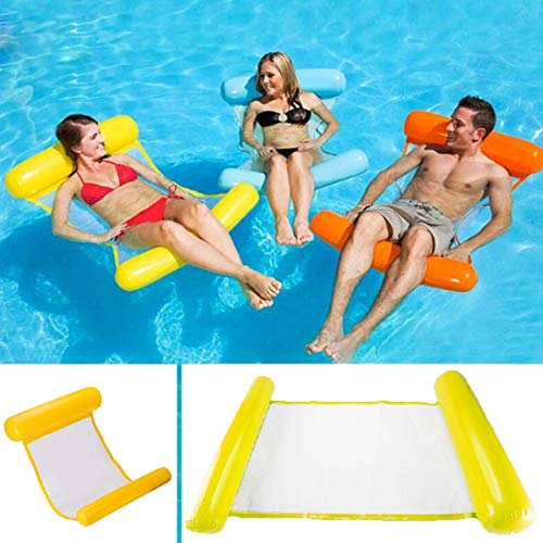 Aufblasbares Schwimmbett,Sinwind Wasser-Hängematte 4-in-1Loungesessel Pool Lounge luftmatratze Pool aufblasbare hängematte Pool aufblasbare hängematte für Erwachsene und Kinder (Gelb) von Sinwind