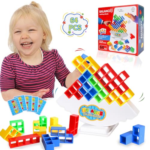 Tetra Tower Spiel, 64 PCS Tetris Tower Balance Game, Schaukelstapel Balance Spiel, Stack Attack Balance Spielzeug Tower Game, Stapelspiel, Balance Spielzeug Kinder, Tetris Balance Toy von Sinwind