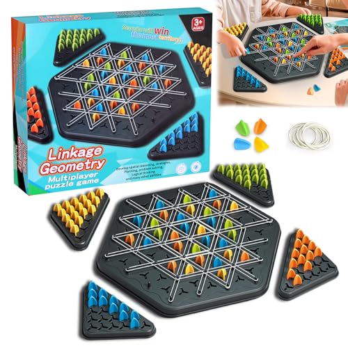 Triggle Spiel Gummibänder, Triggle Spiel, Kettendreieck Schachspiel, Spiel mit Gummibändern Dreieck, Triggle Spiel mit Gummibänder, Brain Games Triggle Dreiecksschach-Brettspiel für 2-4 Personen von Sinwind