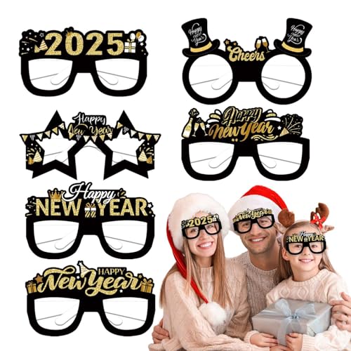 Sionhiuo 2025 Brillen | 6 x Neujahr Papierbrillen – 2025 Brillen Silvester Dekorationen, Urlaubspartys Zubehör für Kinder und Mädchen von Sionhiuo