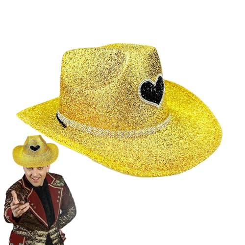 Sionhiuo Cowgirl Hut Glitter, Cowgirl Hats Women,Disco Wide Bim Cowboy Hut funkelnd | Party Kopfwege Kostümzubehör, Cosplay -Requisiten für Männer Frauen von Sionhiuo