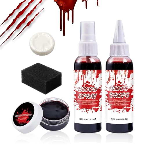 Sionhiuo Halloween Kunstblut Set,Gruseliges Vampir Zombie Kunstblut Set mit Reinigungsseife - Kostümzubehör Für Fotos Rollenspiel Bühne Sionhiuo Halloween Kunstblut Set,Gruseliges Vampir Zombie Kunstblut Set mit Reinigungsseife - Kostümzubehör Für Fotos Rollenspiel Bühne von Sionhiuo