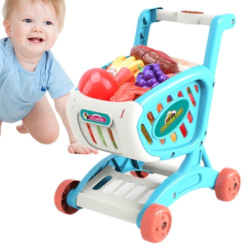 Sionhiuo Kleinkind-Einkaufswagen,Einkaufswagen für Kinder - Küchen-Rollenspielspielzeug für Kleinkinder - Trolley-Spielzeug mit vorgetäuschtem Essen und Zubehör für Kinder ab 3 Jahren, Rollenspiele von Sionhiuo