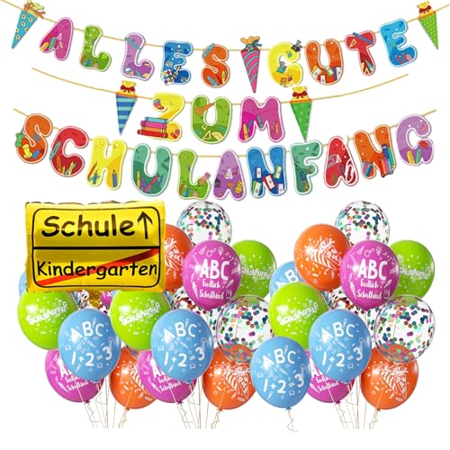 Einschulung Deko Bunt SCHULANANG Girlande Sipeayan 25 Stk Luftballons Einschulung mit Schriftzug Schulkind Zuckertüte Schule Folienballon für Schuleinführung Einschulungsfeier Mädchen Jungen von Sipeayan