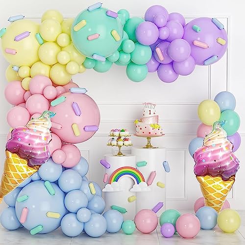 Geburtstagsdeko Mädchen Pastell Eis 142 Stück Sipeayan Luftballon Girlande Bunt Pastellfarben Ballon Girlande Macaron Lange Modellierballons Folienballons für Kinder Geburtstag Baby Shower Deko von Sipeayan