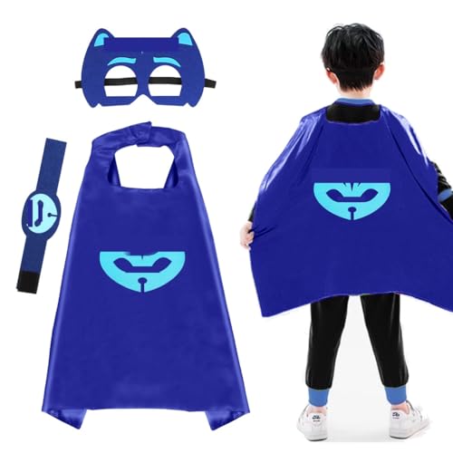 Siphus Kostüm Kinder Set, Cosplay Capes und Masken, Umhänge Blau Junge Mädchen 3-9 Jahre, Geschenke Kostüm für Kindergeburtstag Karneval Halloween Fasching von Siphus