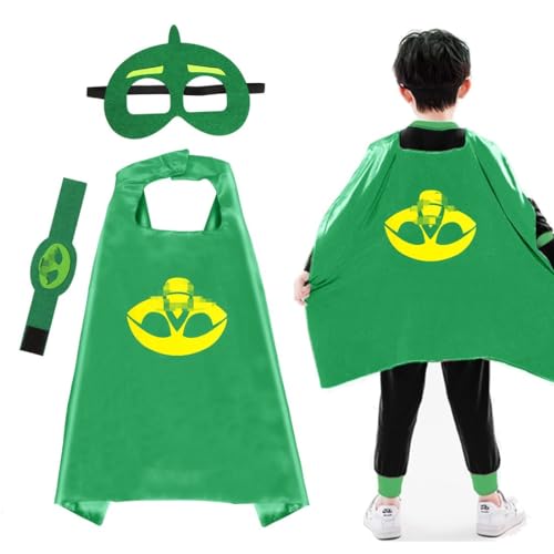 Siphus Kostüm Kinder Set, Cosplay Capes und Masken, Umhänge Grün Junge Mädchen 3-9 Jahre, Geschenke Kostüm für Kindergeburtstag Karneval Halloween Fasching von Siphus