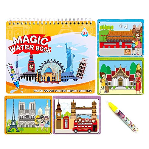 Sipobuy Magie Wasser Zeichnung Buch Wasser Malbuch Doodle mit Zauberstift Malbrett Für Kinder Bildung Zeichnung Spielzeug (Auf Der ganzen Welt) von Sipobuy