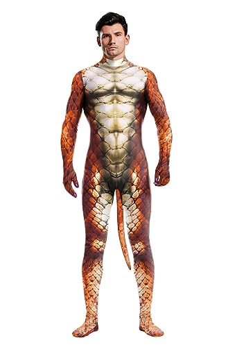 Sipumia Herren Halloween Bodysuit Muskel Tier Gedruckt Cosplay Skinny Catsuit Ganzkörper Overall Kostüme Mit Schwanz Farbe-29L von Sipumia