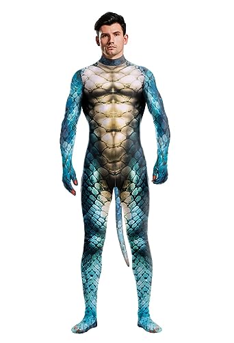 Sipumia Herren Halloween Bodysuit Muskel Tier Gedruckt Cosplay Skinny Catsuit Ganzkörper Overall Kostüme Mit Schwanz Farbe-30L von Sipumia