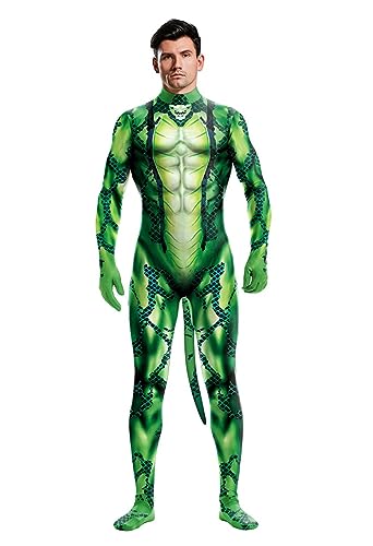 Sipumia Herren Halloween Bodysuit Muskel Tier Gedruckt Cosplay Skinny Catsuit Ganzkörper Overall Kostüme mit Schwanz Farbe-09 L von Sipumia