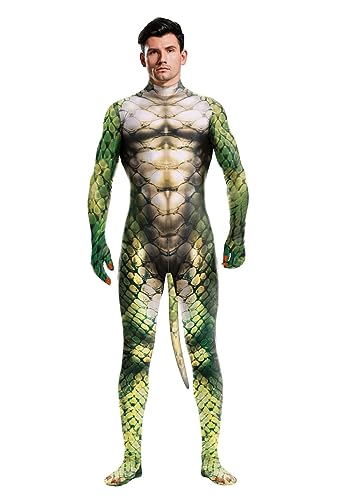 Sipumia Herren Halloween Bodysuit Muskel Tier Gedruckt Cosplay Skinny Catsuit Ganzkörper Overall Kostüme mit Schwanz Farbe-31M von Sipumia