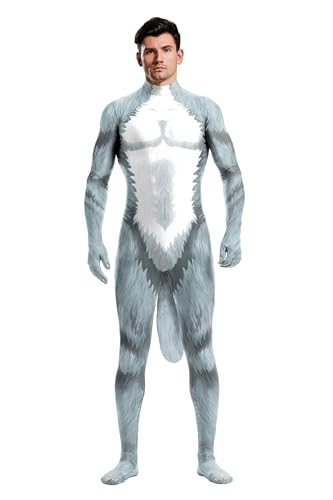 Sipumia Herren Muskel-Tier-Body mit großem Schwanz, Halloween, Cosplay, Skinny, Catsuit, Ganzkörper-Overall, Kostüme, Schneewolf, XL Sipumia Herren Muskel-Tier-Body mit großem Schwanz, Halloween, Cosplay, Skinny, Catsuit, Ganzkörper-Overall, Kostüme, Schneewolf, XL von Sipumia
