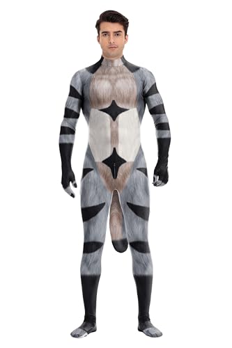 Sipumia Herren Muskel-Tier-Body mit großem Schwanz, Halloween, Cosplay, Skinny, Catsuit, Ganzkörper-Overall, Kostüme, Waschbär, Größe XL Sipumia Herren Muskel-Tier-Body mit großem Schwanz, Halloween, Cosplay, Skinny, Catsuit, Ganzkörper-Overall, Kostüme, Waschbär, Größe XL von Sipumia