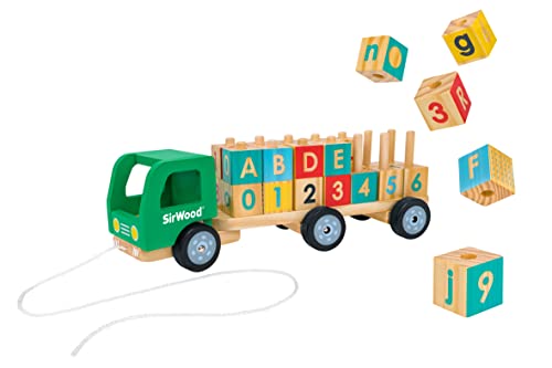 SirWood Bisarca LKW mit stapelbaren Holzwürfeln - Schleppwagen - Buchstaben und Zahlen - Frühe Kindheit Globo Spielzeug - 41604 von SirWood