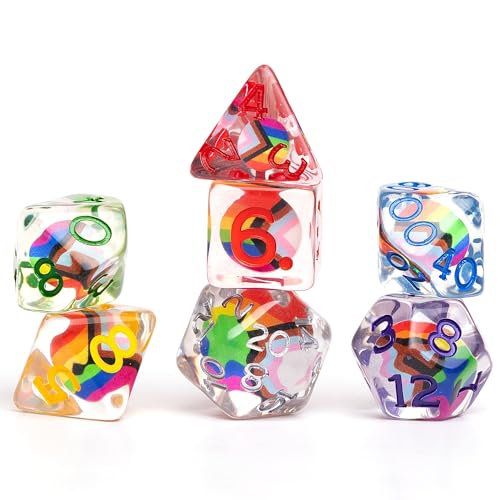 Dungeons & Dragons: Würfel-Set, Progress Pride, 7-teilig, polyedrisch, RPG, klares Harz mit Regenbogenfarben, D&D-Rollenspiel-Zubehör. Sirius Dice Dungeons & Dragons: Würfel-Set, Progress Pride, 7-teilig, polyedrisch, RPG, klares Harz mit Regenbogenfarben, D&D-Rollenspiel-Zubehör. Sirius Dice von Sirius Dice