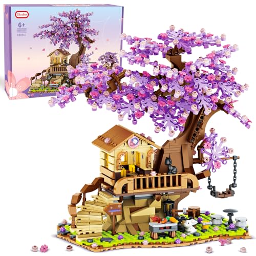 Sitodier Kirschblüten Baumhaus Bausatz, 880pcs Kirschblüten Bonsai Baukasten mit LED Licht für Mädchen Jungen im Alter von 6-14, Blumen Haus Baukasten für Kinder 6 7 8 9 10 11 12+ von Sitodier