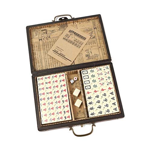 Majiang Reise-Set mit Box, tragbare Retro-Mahjong-Box, chinesische 144 Mah-Jong-Set, Bambusteile von Sitrda