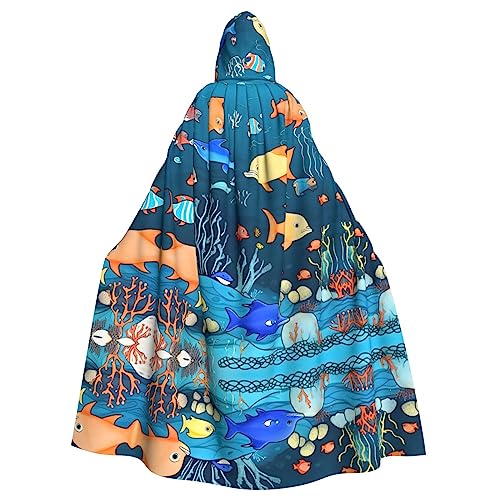 Siulas Umhang mit Kapuze "Träumen von den Pyramiden von Khufu", für Halloween, Weihnachten, Kostüme, 147,3 cm, Schwarz, Blaue Unterwasserwelt der Fische, One size von Siulas