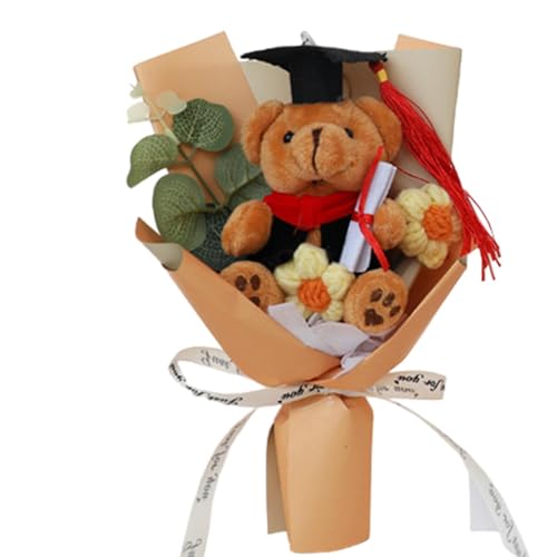 Siuwddee Abschlussbären-Blumenstrauß,Abschlussbären-Rosen-Blumenstrauß - Handgemachte Abschlussblume - Einzigartiger, langlebiger Plüsch-Blumenstrauß für Kinder und von Siuwddee