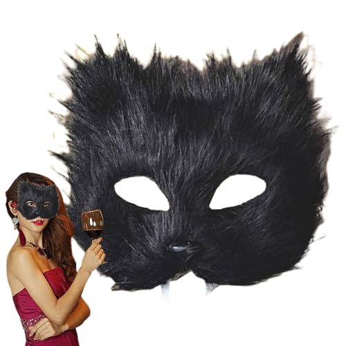 Siuwddee Pelzmaske, Pelzkostüme für Kinder - Halloween-Katze-Pelzkostüm-Maskenset - Faux Wolf halbe Gesichtsbedeckung, pelzige Pfote, Gesichtsbedeckung und Schwanz-Set für Halloween-Abschlussball, von Siuwddee