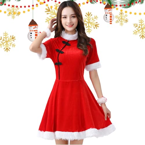 Siuwddee Weihnachtsmann-Kleid Für Damen, Weihnachtsmann-Kleid,Santa Kleid Cosplay Kostüm | Weihnachtsmann-Kleid, Kurzärmeliges Rotes Weihnachtskleid von Siuwddee