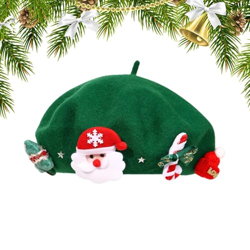 Siuwddee Weihnachtsmützen für Kinder,Weihnachtsmütze für Damen | Französischer Wollhut,Weihnachts-Baskenmütze, französische Wintermütze, warme Beanie-Mütze, Kopfbedeckung für Frauen und Mädchen von Siuwddee