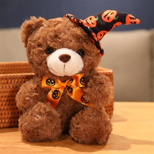 Kuscheltier, Halloween Teddybär mit Kürbis Plüschtier Süßes Stofftier Kuscheltiere zum Kuscheln & Spielen für Mädchen Jungen (Dunkelbraun,28 cm) von Sixfox